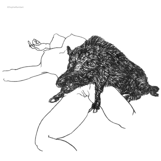 le_chant_du_bouc_1_body_drypoint_engraving_on_13_by_13_cm_paper_by_author_Sophie_Rambert